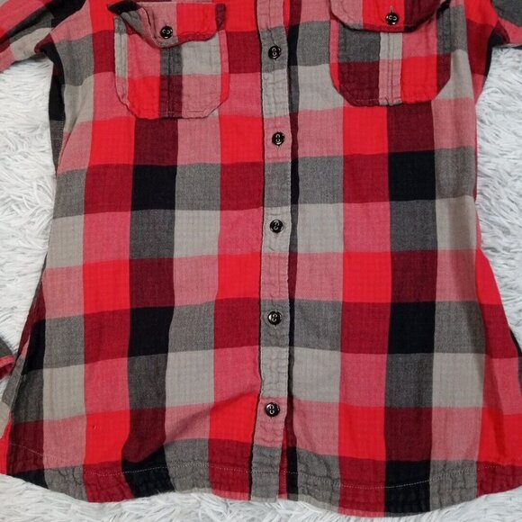 Sims Snowboarding Womens Shirt Red S Plaid Button Up Casual Pockets Comfort Logo - Picture 3 of 12